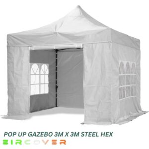 Pop Up Gazebo Steel Hex 40mm 3m x 3m White