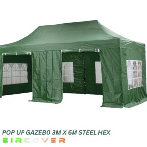 Pop Up Gazebo Steel Hex 40mm 3m x 6m Green